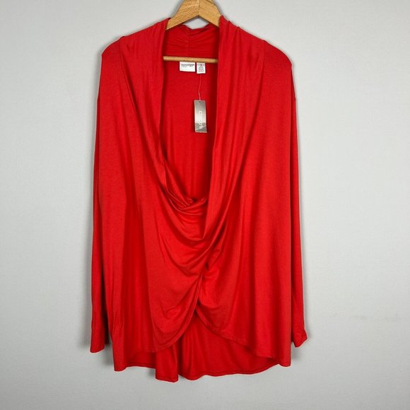 Chicos 3 Zenergy Top Womens XL Orange Red Raquel Surplice Wrap Draped Jersey New - Picture 1 of 9